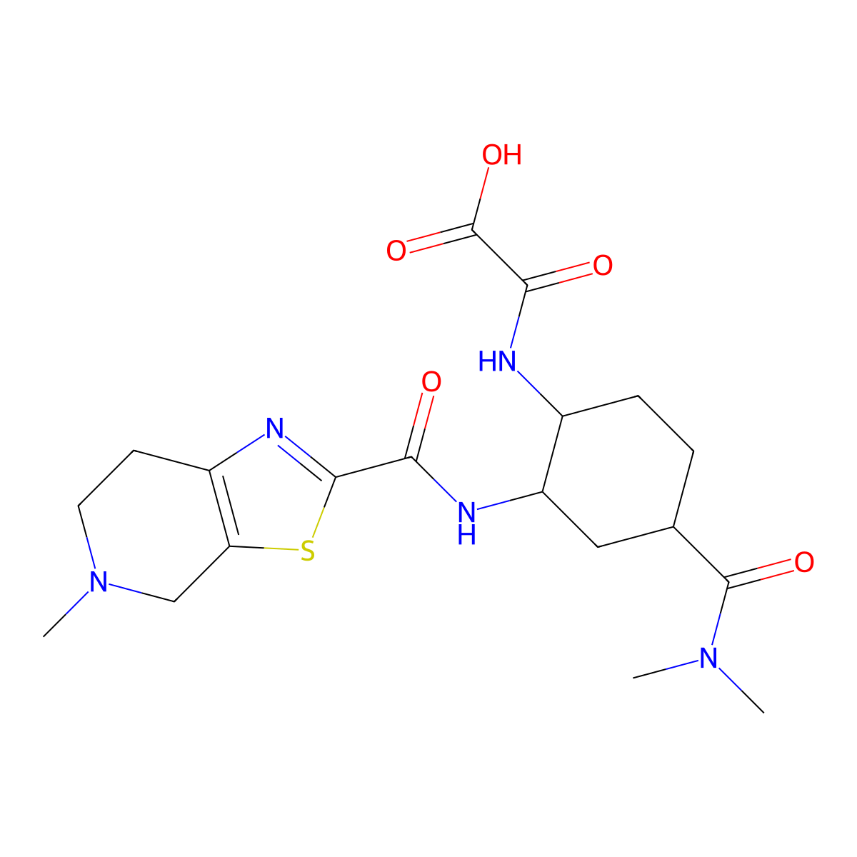 2-(((1S,2R,4s)-4-(dimethylcarbamoyl)-2-(5-methyl-4,5,6,7-tetrahydrothiazolo[5,4-c]pyridine-2-carboxamido)cyclohexyl)amino)-2-oxoacetic acid molecular structure, CAS 767625-11-6