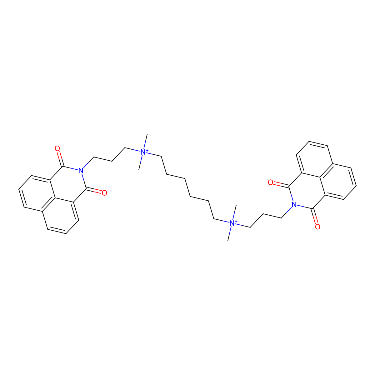 3-(1,3-Dioxobenzo[de]isoquinolin-2-yl)propyl-[6-[3-(1,3-dioxobenzo[de]isoquinolin-2-yl)propyl-dimethyl-ammonio]hexyl]-dimethyl-ammonium molecular structure, CAS 767625-84-3