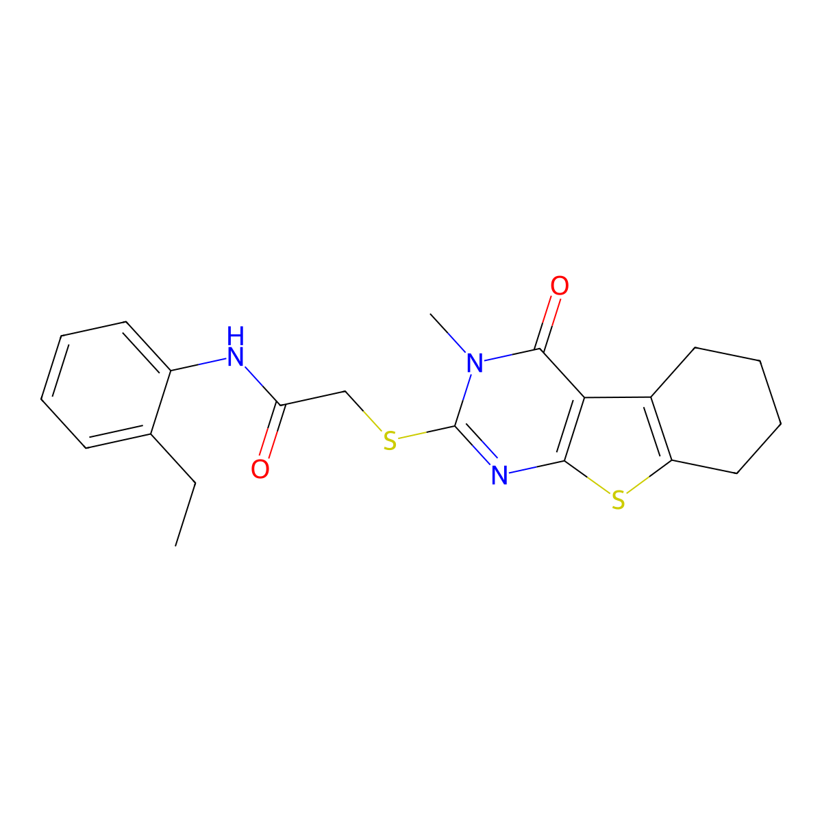N-(2-ethylphenyl)-2-[(3-methyl-4-oxo-3,4,5,6,7,8-hexahydro[1]benzothieno[2,3-d]pyrimidin-2-yl)sulfanyl]acetamide molecular structure, CAS 767630-81-9