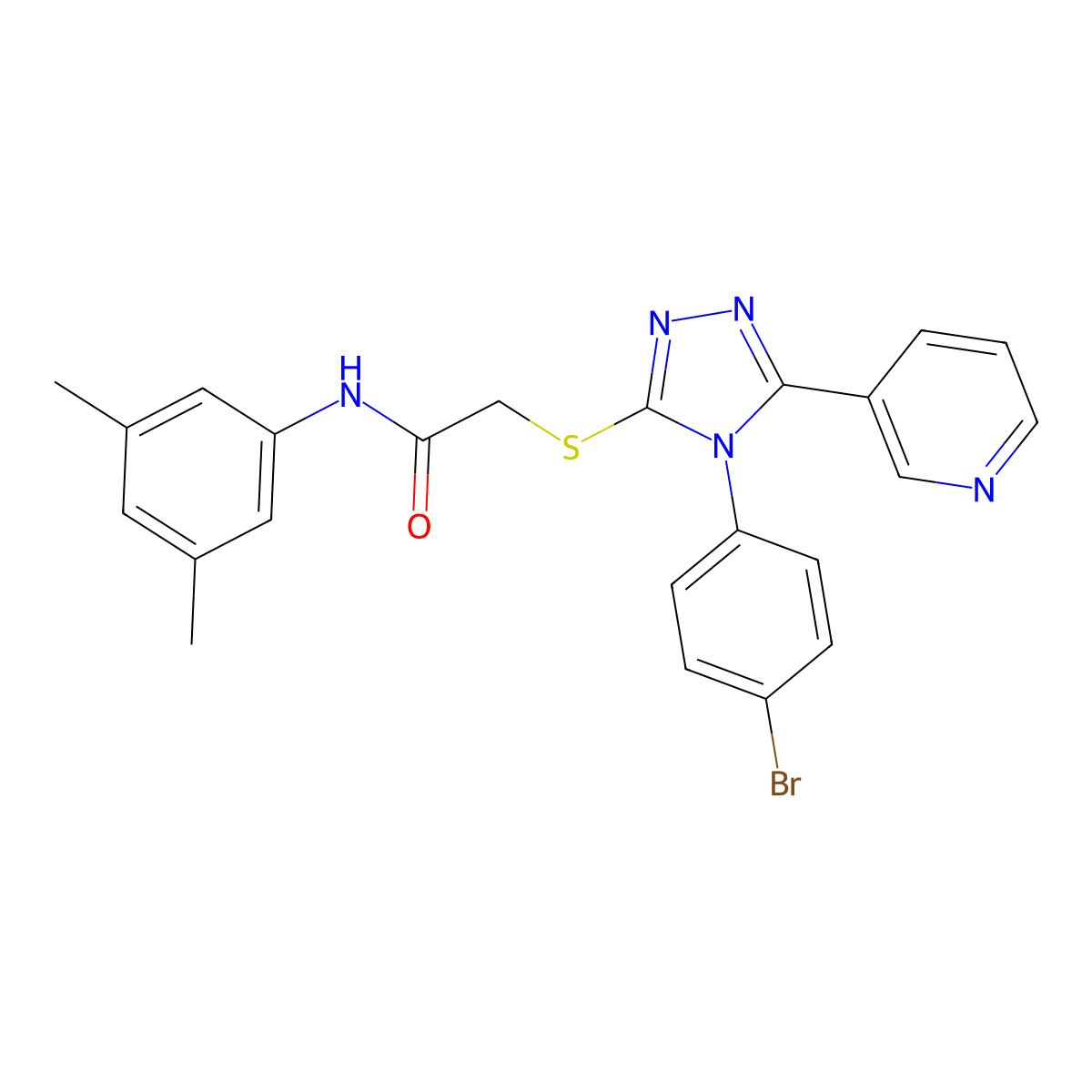 2-{[4-(4-bromophenyl)-5-(pyridin-3-yl)-4H-1,2,4-triazol-3-yl]sulfanyl}-N-(3,5-dimethylphenyl)acetamide molecular structure, CAS 767631-07-2