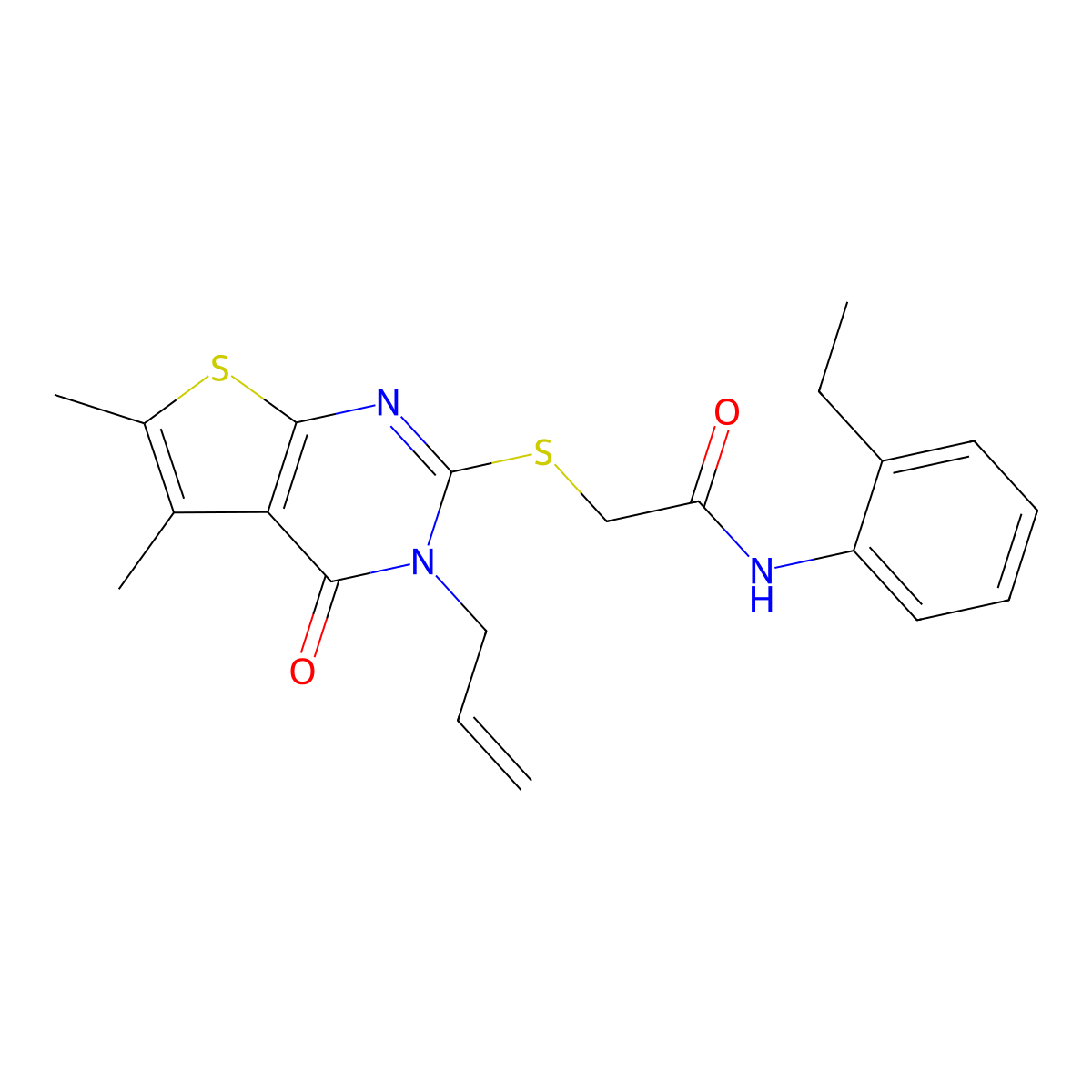 2-(5,6-dimethyl-4-oxo-3-prop-2-enyl(3-hydrothiopheno[2,3-d]pyrimidin-2-ylthio))-N-(2-ethylphenyl)acetamide molecular structure, CAS 767631-58-3