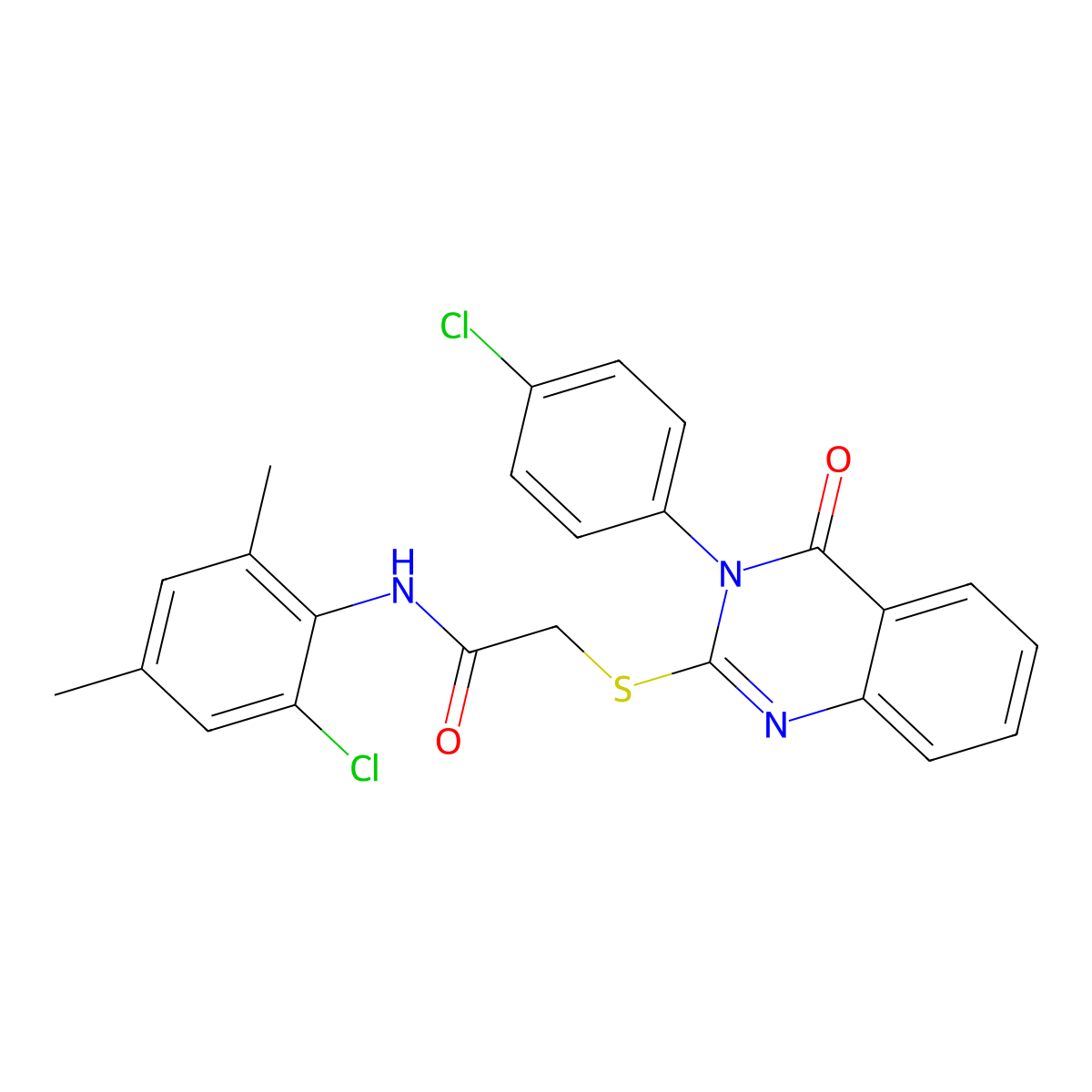 N-(2-chloro-4,6-dimethylphenyl)-2-{[3-(4-chlorophenyl)-4-oxo-3,4-dihydroquinazolin-2-yl]sulfanyl}acetamide molecular structure, CAS 767633-87-4