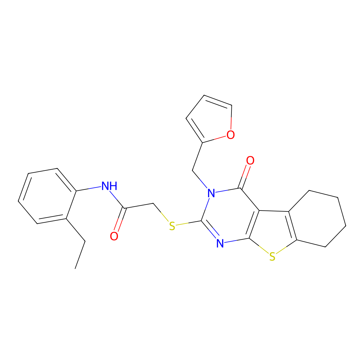 N-(2-ethylphenyl)-2-{[3-(furan-2-ylmethyl)-4-oxo-3,4,5,6,7,8-hexahydro[1]benzothieno[2,3-d]pyrimidin-2-yl]sulfanyl}acetamide molecular structure, CAS 767634-14-0