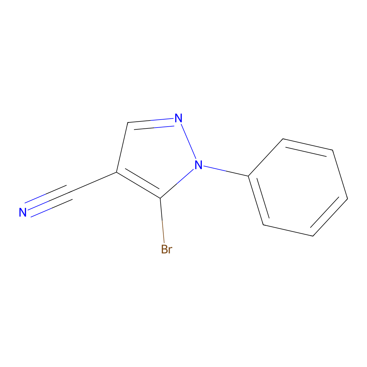 5-Bromo-1-phenyl-1H-pyrazole-4-carbonitrile molecular structure, CAS 76767-44-7