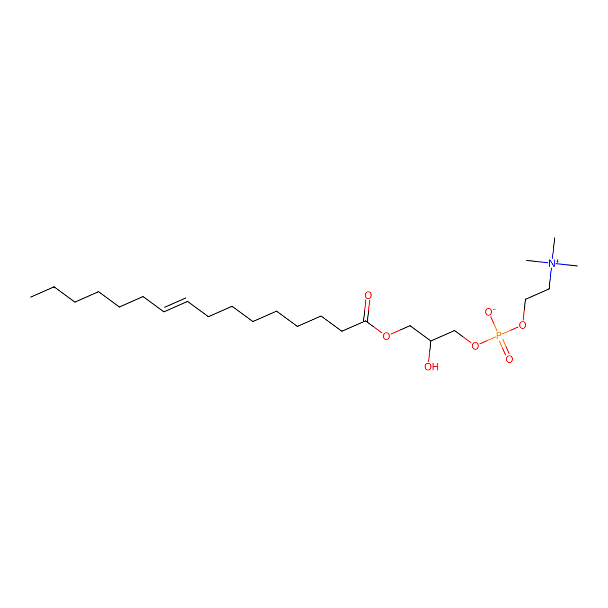 1-(9Z-hexadecenoyl)-sn-glycero-3-phosphocholine molecular structure, CAS 76790-27-7