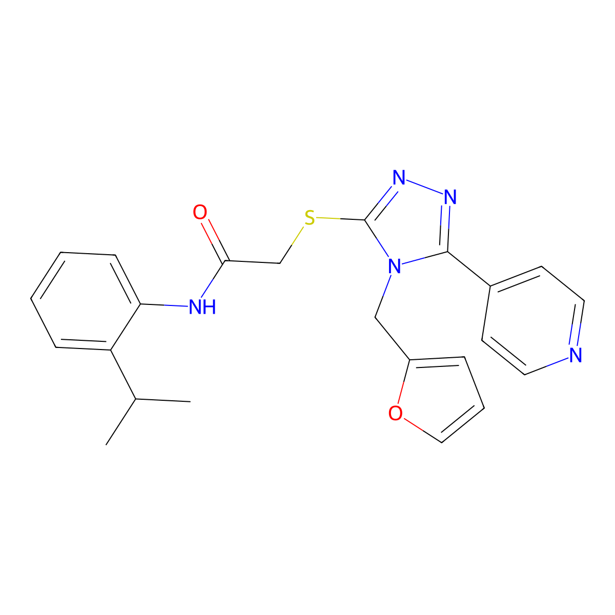 2-{[4-(furan-2-ylmethyl)-5-(pyridin-4-yl)-4H-1,2,4-triazol-3-yl]sulfanyl}-N-[2-(propan-2-yl)phenyl]acetamide molecular structure, CAS 767994-12-7
