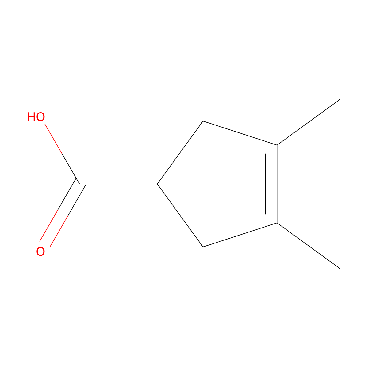 3,4-Dimethylcyclopent-3-ene-1-carboxylic acid molecular structure, CAS 768-38-7