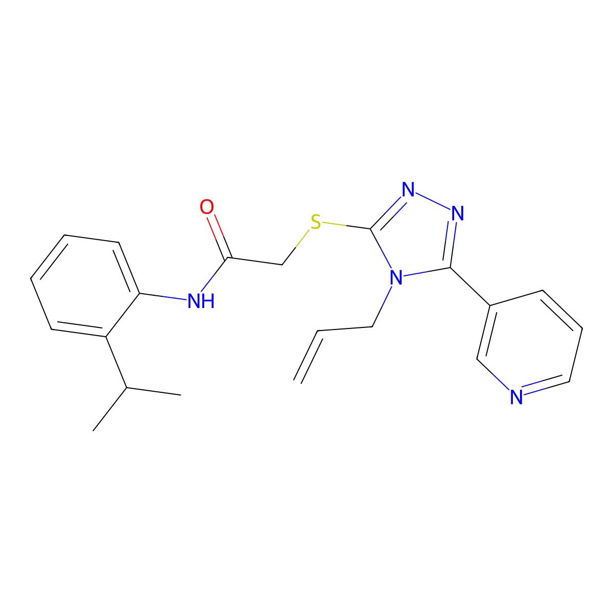 N-[2-(propan-2-yl)phenyl]-2-{[4-(prop-2-en-1-yl)-5-(pyridin-3-yl)-4H-1,2,4-triazol-3-yl]sulfanyl}acetamide molecular structure, CAS 768009-20-7