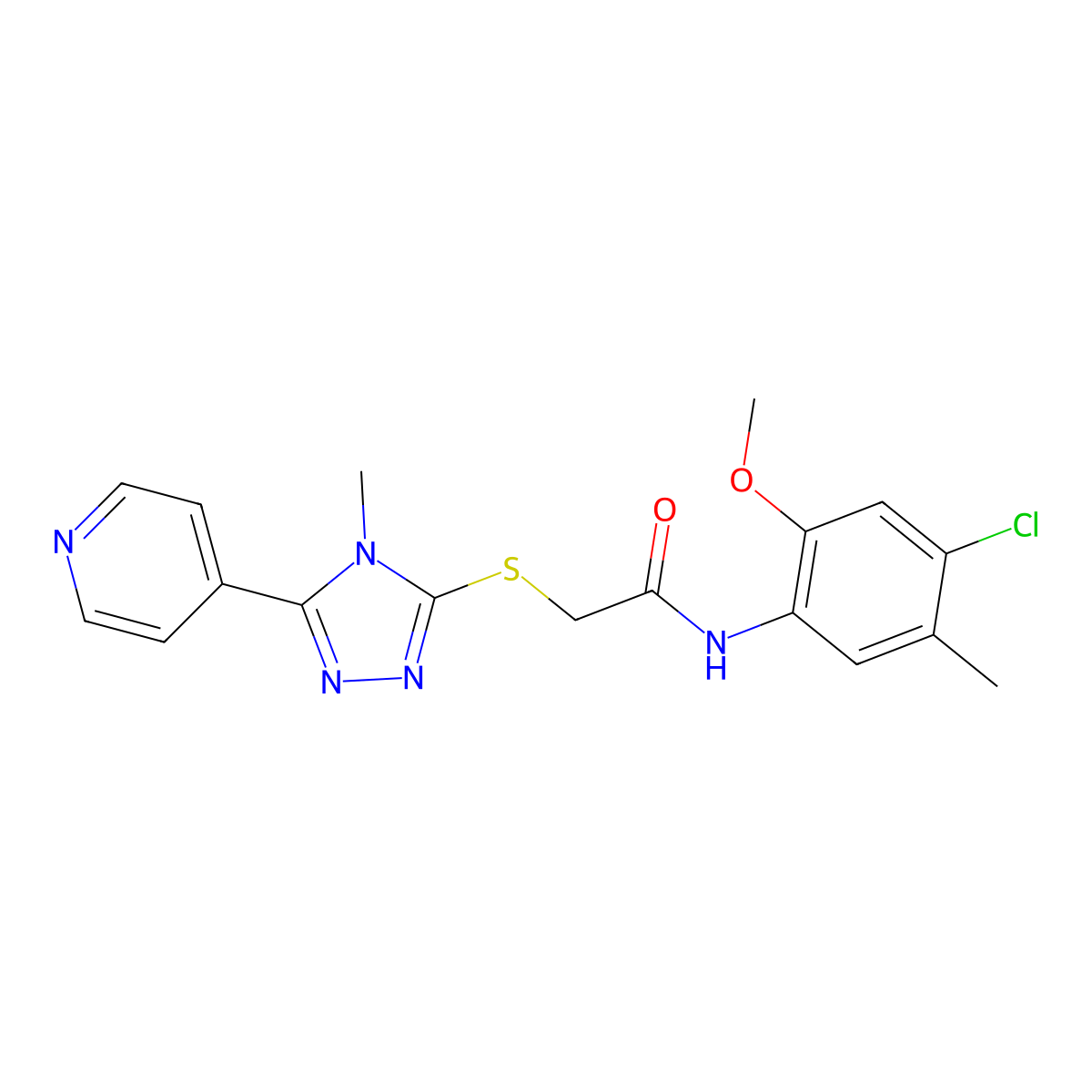 N-(4-chloro-2-methoxy-5-methylphenyl)-2-{[4-methyl-5-(pyridin-4-yl)-4H-1,2,4-triazol-3-yl]sulfanyl}acetamide molecular structure, CAS 768017-29-4
