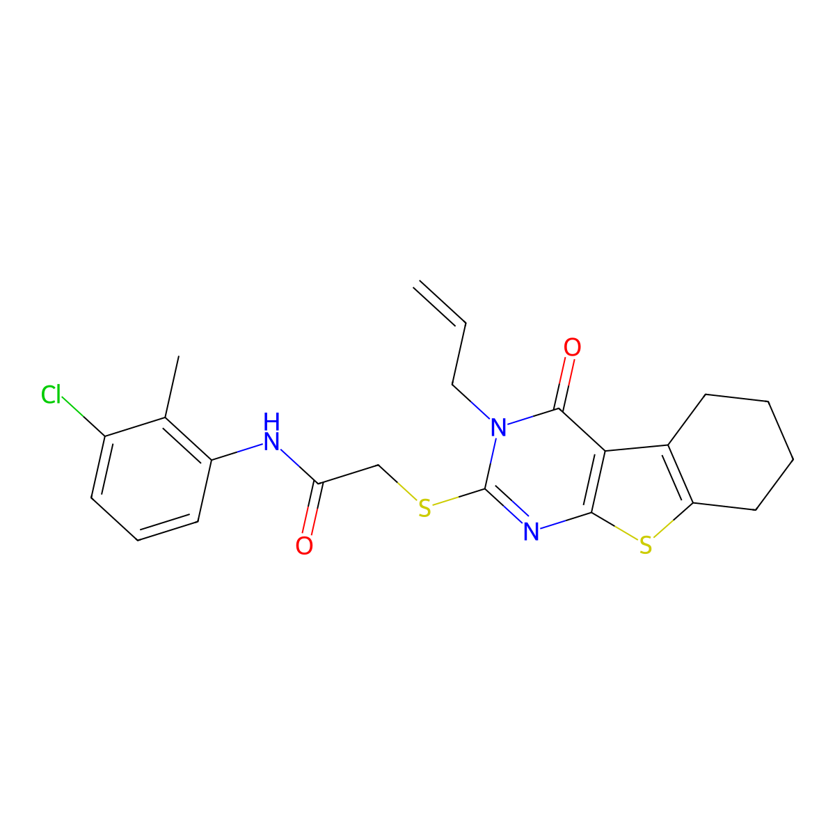 N-(3-chloro-2-methylphenyl)-2-{[4-oxo-3-(prop-2-en-1-yl)-3,4,5,6,7,8-hexahydro[1]benzothieno[2,3-d]pyrimidin-2-yl]sulfanyl}acetamide molecular structure, CAS 768018-61-7