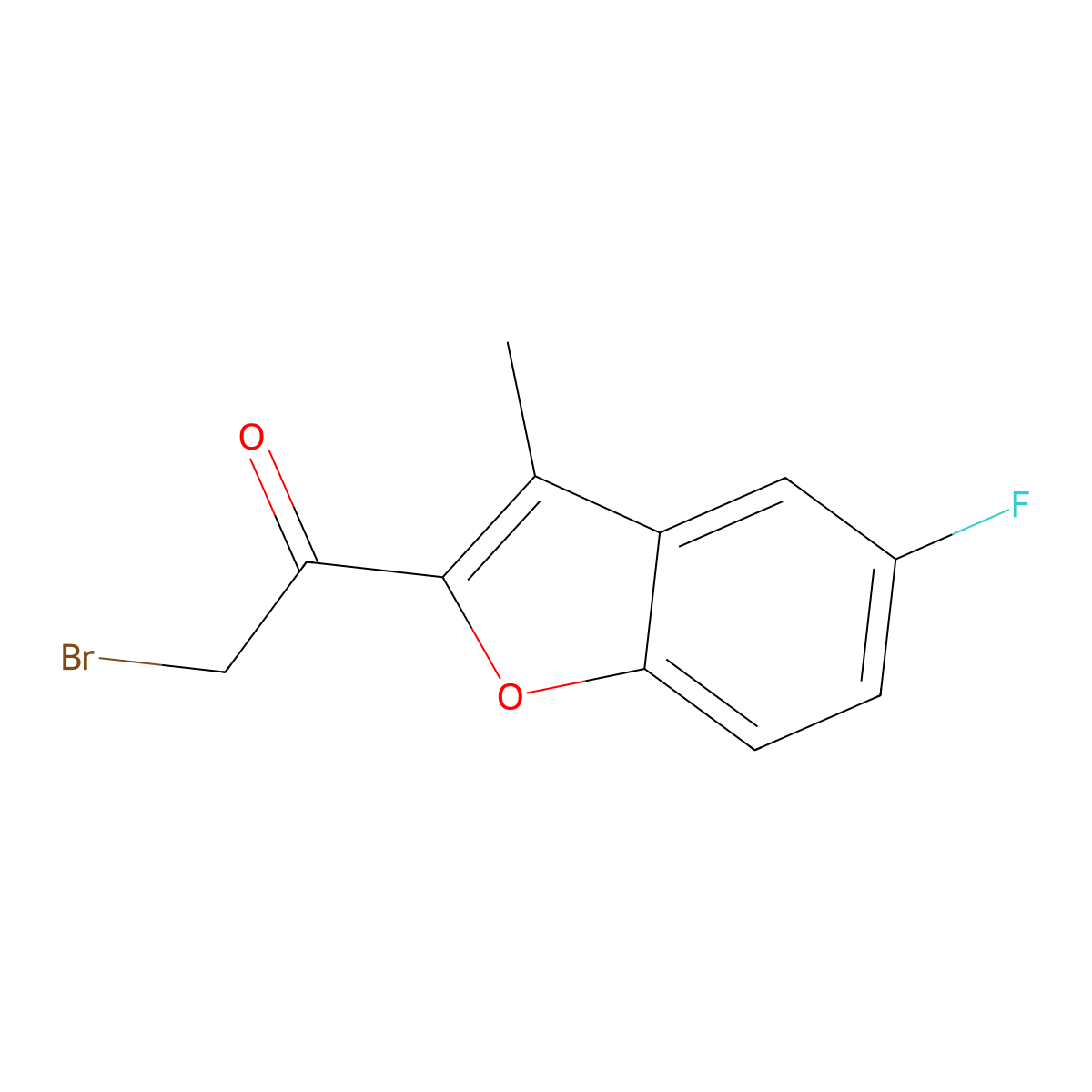 2-Bromo-1-(5-fluoro-3-methyl-1-benzofuran-2-yl)ethanone molecular structure, CAS 76805-28-2