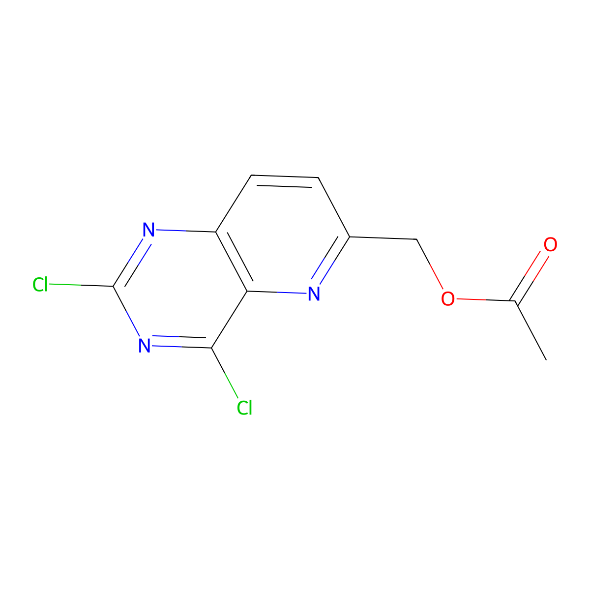 Pyrido(3,2-d)pyrimidine-6-methanol, 2,4-dichloro-, acetate (ester) molecular structure, CAS 76807-55-1