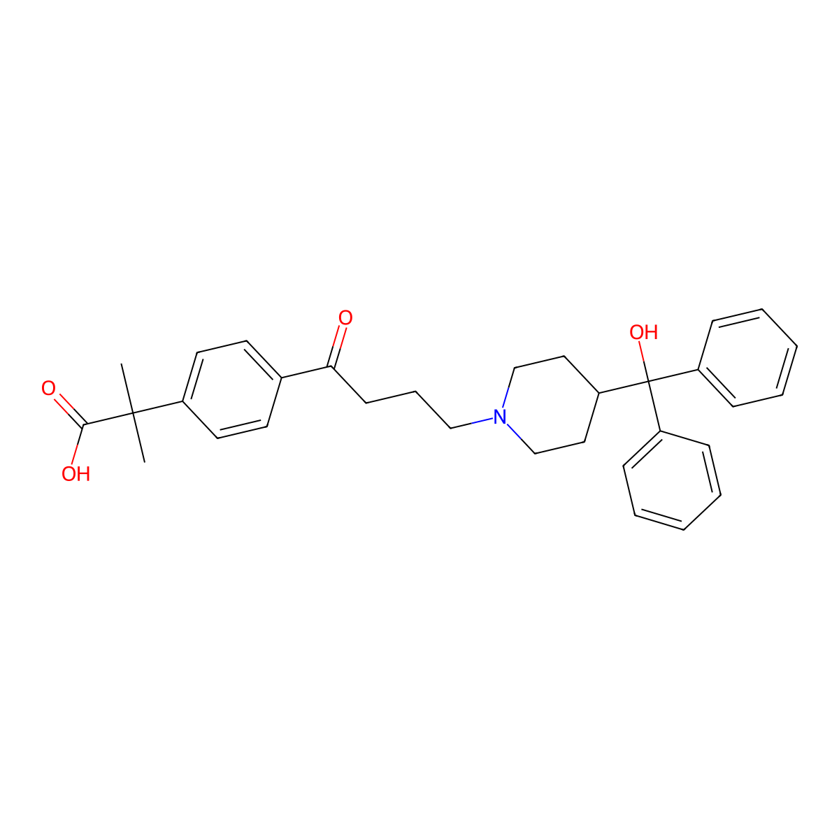 2-(4-(4-(4-(Hydroxydiphenylmethyl)piperidin-1-yl)butanoyl)phenyl)-2-methylpropanoic acid molecular structure, CAS 76811-98-8