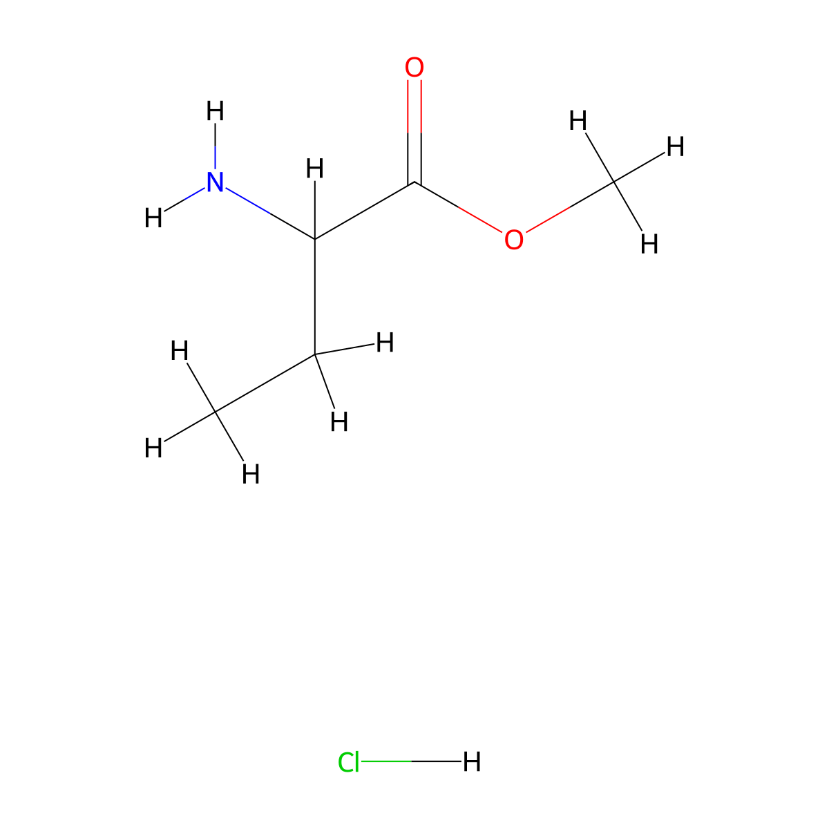 Methyl 2-aminobutanoate hydrochloride molecular structure, CAS 7682-18-0