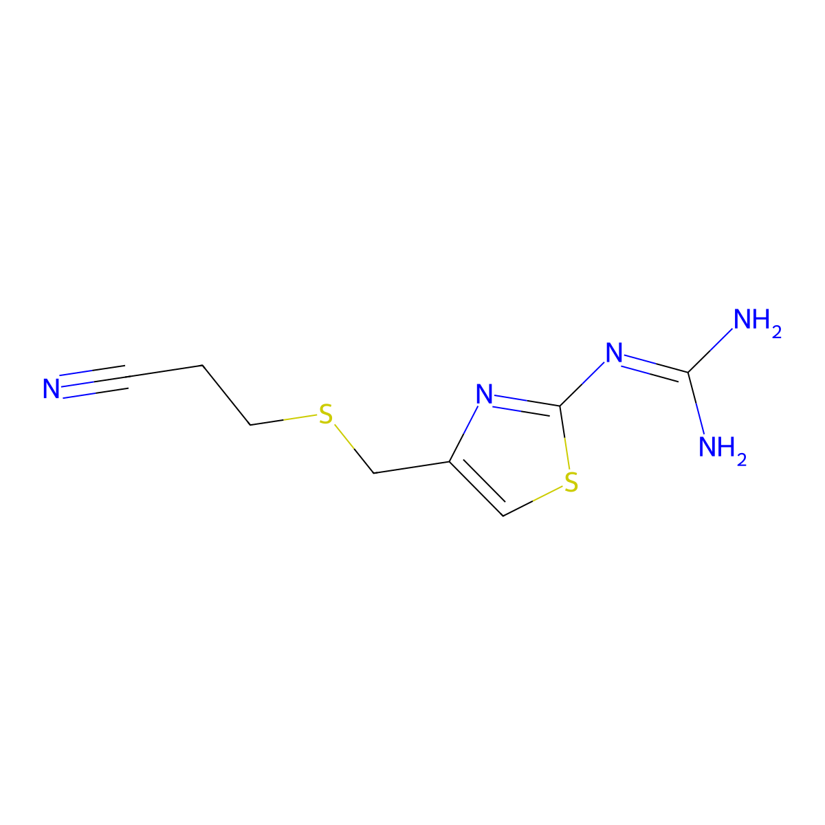 3-(2-(Diaminomethyleneamino)thiazol-4-yl)methylthio)propiononitrile molecular structure, CAS 76823-93-3