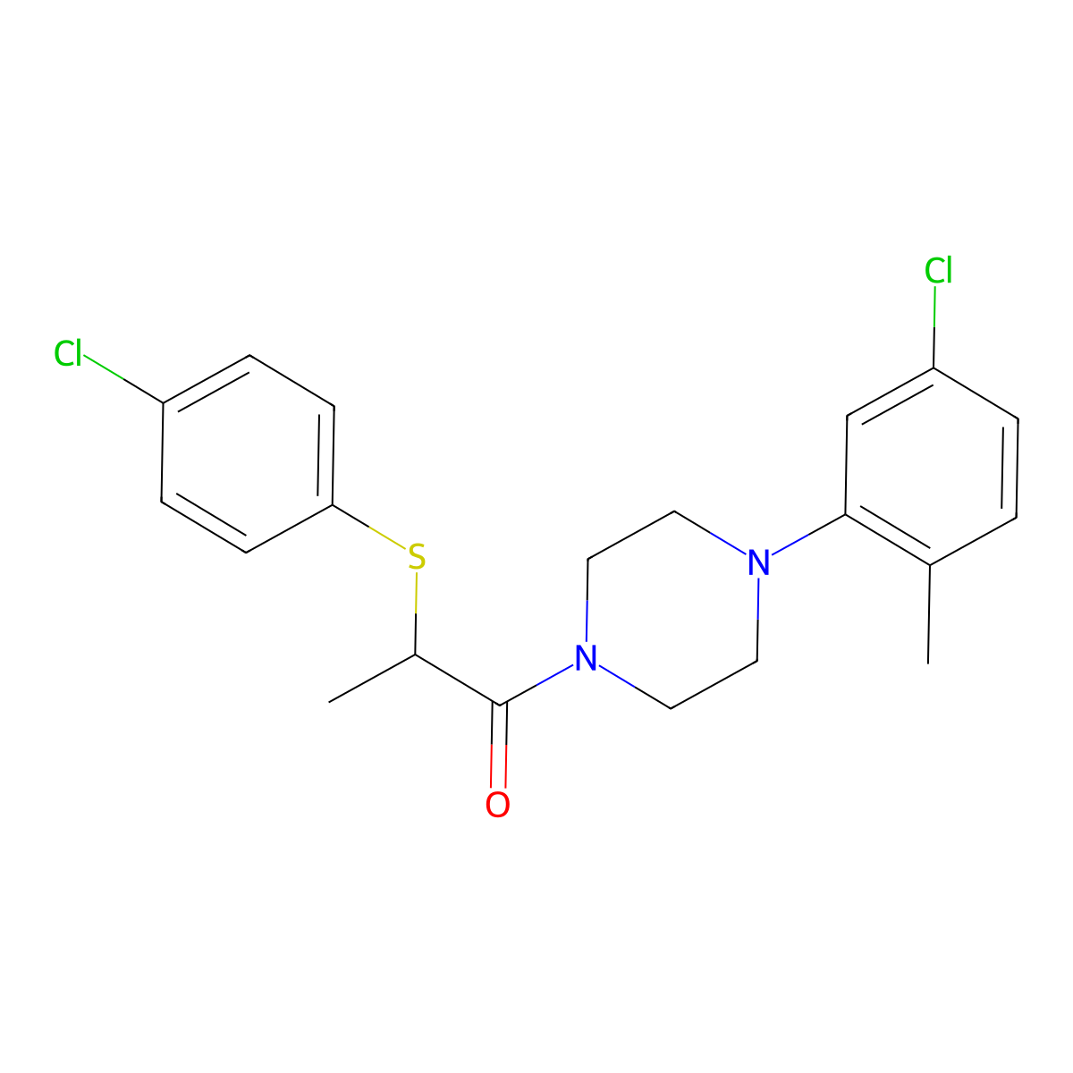 1-[4-(5-Chloro-2-methylphenyl)piperazin-1-yl]-2-[(4-chlorophenyl)sulfanyl]propan-1-one molecular structure, CAS 768287-86-1