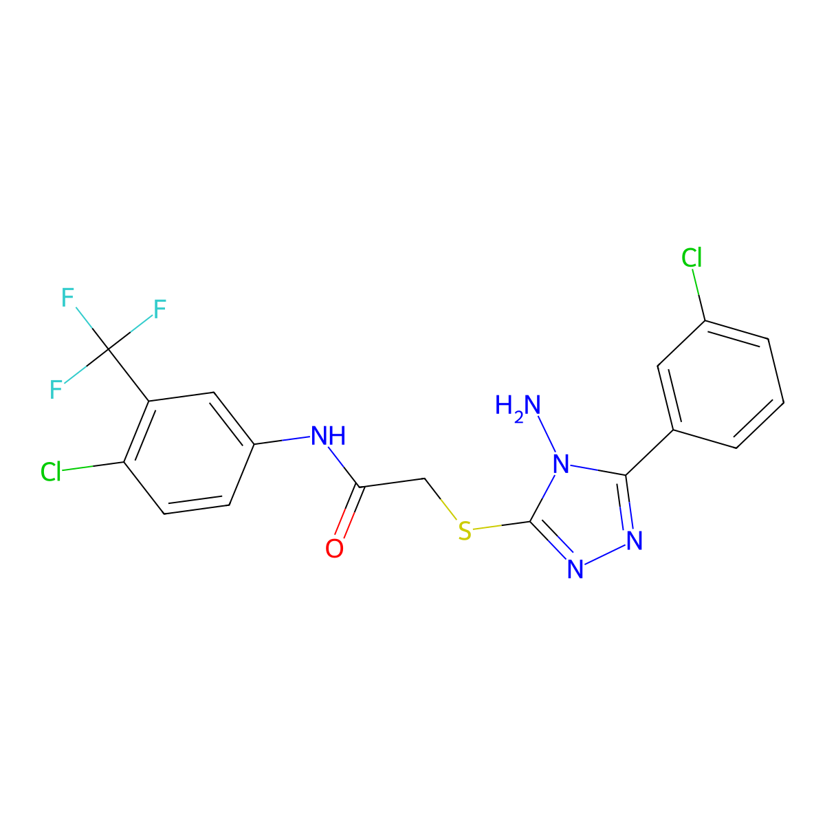2-[4-amino-5-(3-chlorophenyl)(1,2,4-triazol-3-ylthio)]-N-[4-chloro-3-(trifluor omethyl)phenyl]acetamide molecular structure, CAS 768288-00-2