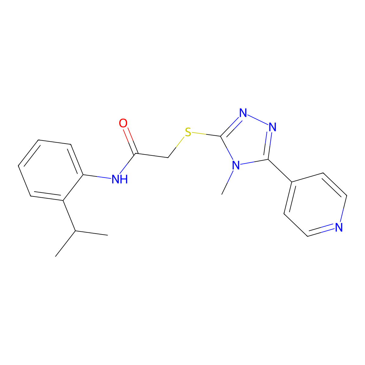 2-{[4-methyl-5-(pyridin-4-yl)-4H-1,2,4-triazol-3-yl]sulfanyl}-N-[2-(propan-2-yl)phenyl]acetamide molecular structure, CAS 768288-50-2