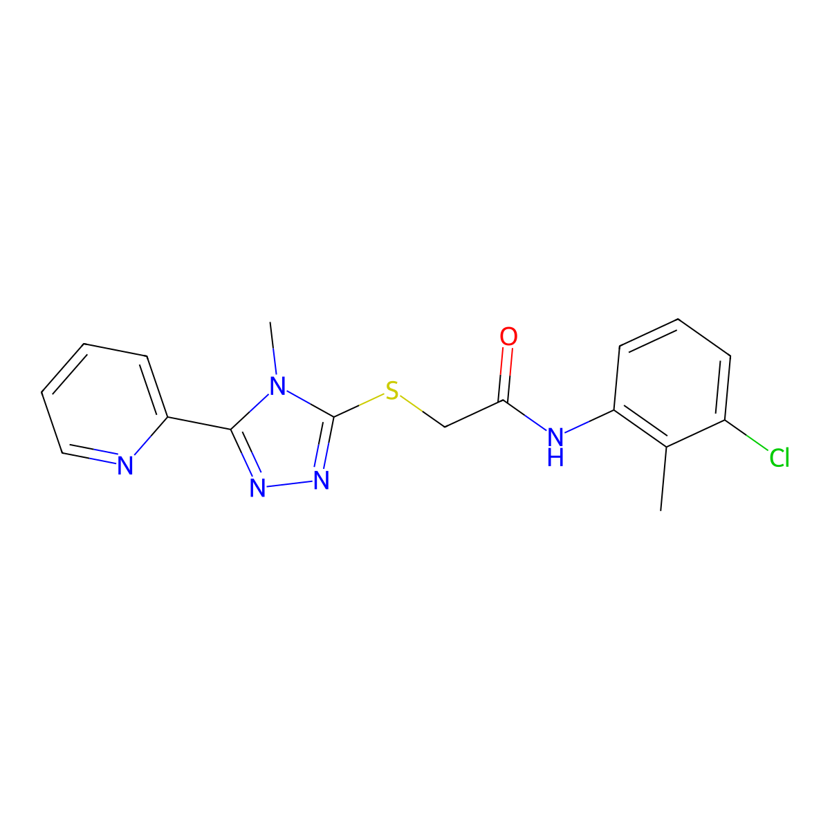 N-(3-chloro-2-methylphenyl)-2-{[4-methyl-5-(pyridin-2-yl)-4H-1,2,4-triazol-3-yl]sulfanyl}acetamide molecular structure, CAS 768288-62-6