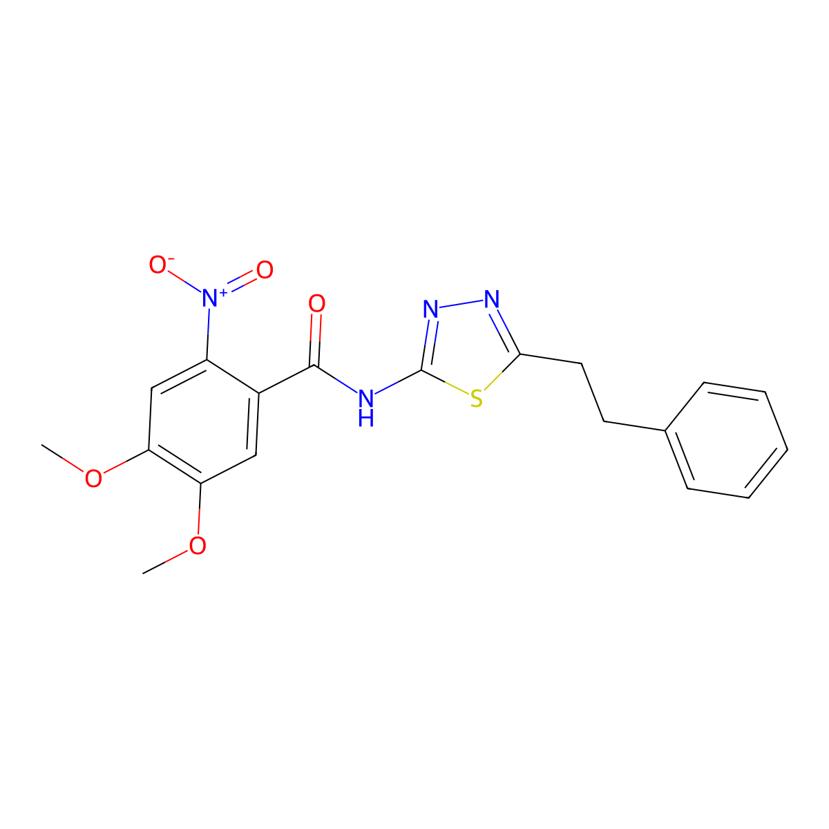 4,5-dimethoxy-2-nitro-N-(5-phenethyl-1,3,4-thiadiazol-2-yl)benzamide molecular structure, CAS 768290-83-1