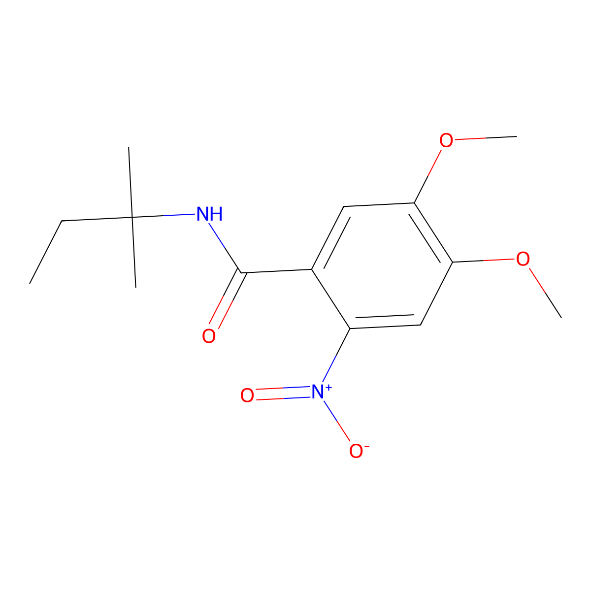 4,5-dimethoxy-N-(2-methylbutan-2-yl)-2-nitrobenzamide molecular structure, CAS 768290-85-3