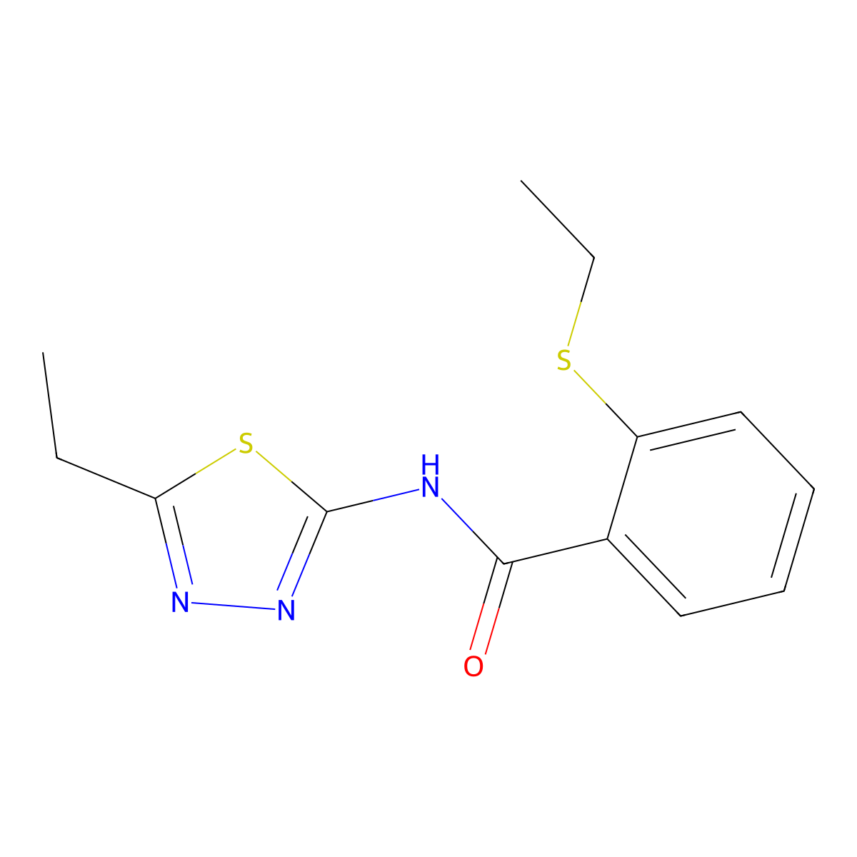 2-ethylsulfanyl-N-(5-ethyl-1,3,4-thiadiazol-2-yl)benzamide molecular structure, CAS 768291-20-9
