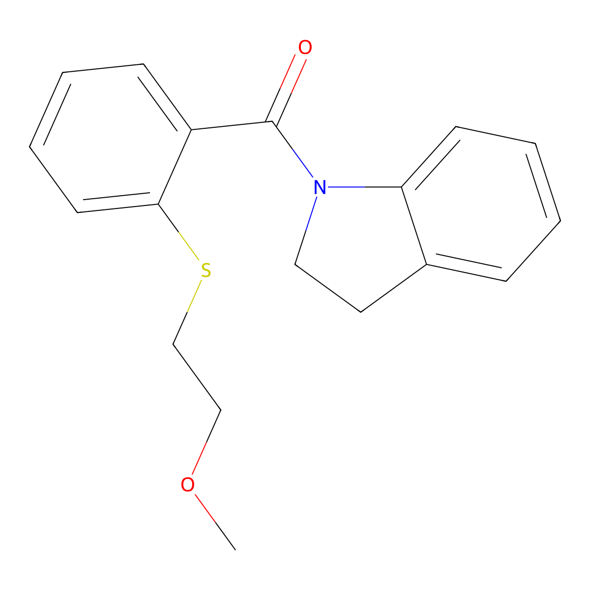 2,3-Dihydroindol-1-yl-[2-(2-methoxyethylsulfanyl)phenyl]methanone molecular structure, CAS 768291-46-9