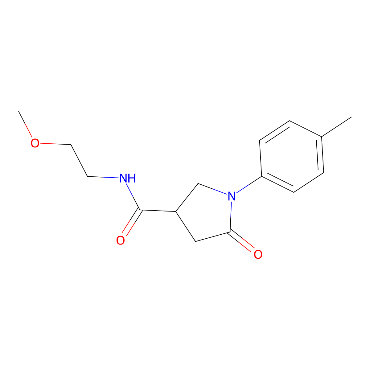 N-(2-methoxyethyl)-1-(4-methylphenyl)-5-oxopyrrolidine-3-carboxamide molecular structure, CAS 768291-62-9