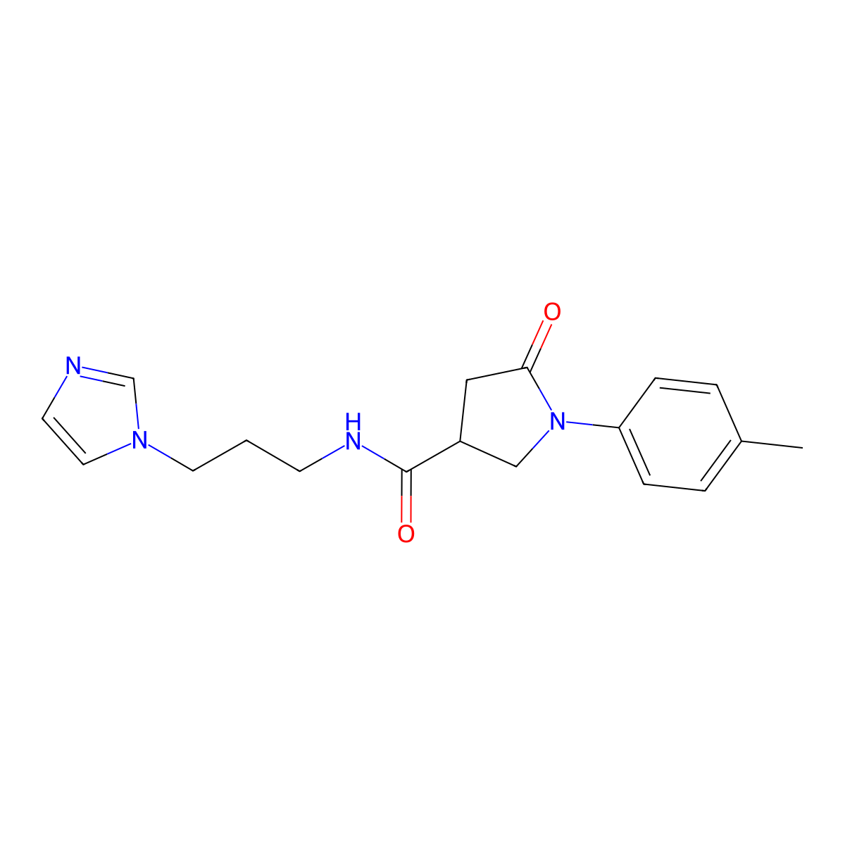 N-(3-imidazol-1-ylpropyl)-1-(4-methylphenyl)-5-oxopyrrolidine-3-carboxamide molecular structure, CAS 768291-66-3