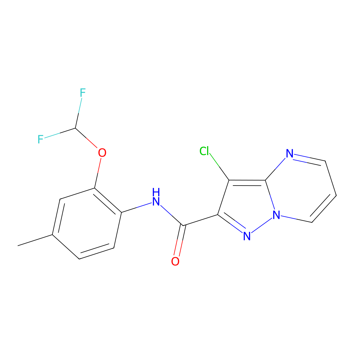 3-chloro-N-[2-(difluoromethoxy)-4-methylphenyl]pyrazolo[1,5-a]pyrimidine-2-carboxamide molecular structure, CAS 768291-79-8