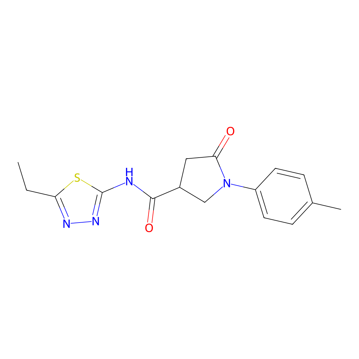 N-(5-ethyl-1,3,4-thiadiazol-2-yl)-1-(4-methylphenyl)-5-oxopyrrolidine-3-carboxamide molecular structure, CAS 768291-83-4