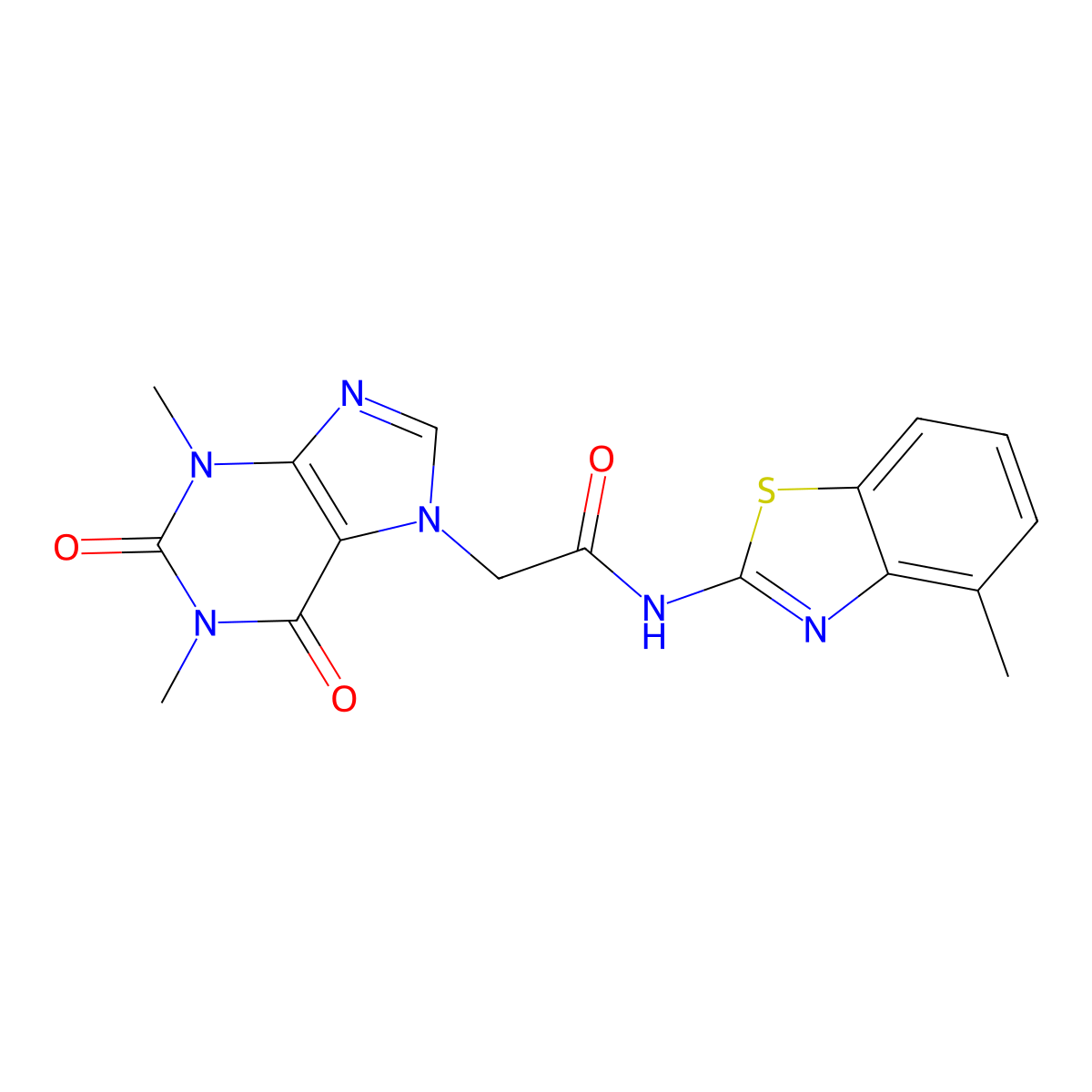 2-(1,3-dimethyl-2,6-dioxopurin-7-yl)-N-(4-methyl-1,3-benzothiazol-2-yl)acetamide molecular structure, CAS 768292-21-3