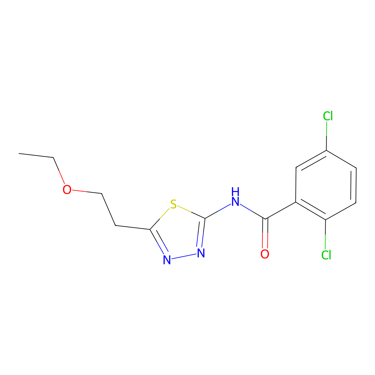 2,5-dichloro-N-[5-(2-ethoxyethyl)-1,3,4-thiadiazol-2-yl]benzamide molecular structure, CAS 768292-70-2