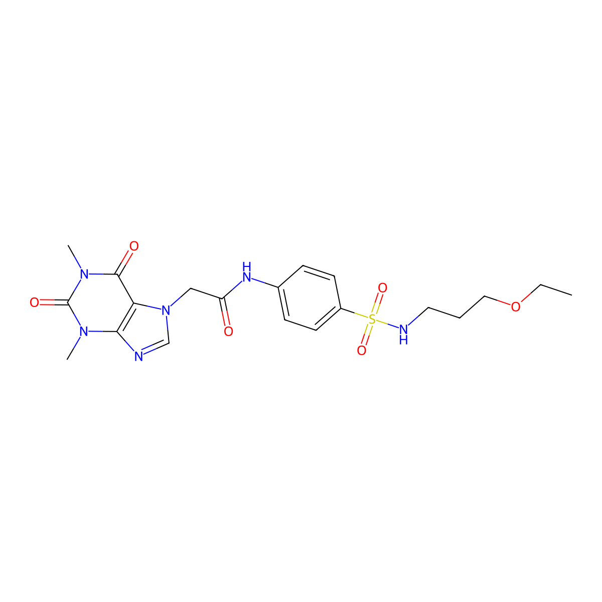 2-(1,3-dimethyl-2,6-dioxopurin-7-yl)-N-[4-(3-ethoxypropylsulfamoyl)phenyl]acetamide molecular structure, CAS 768292-76-8