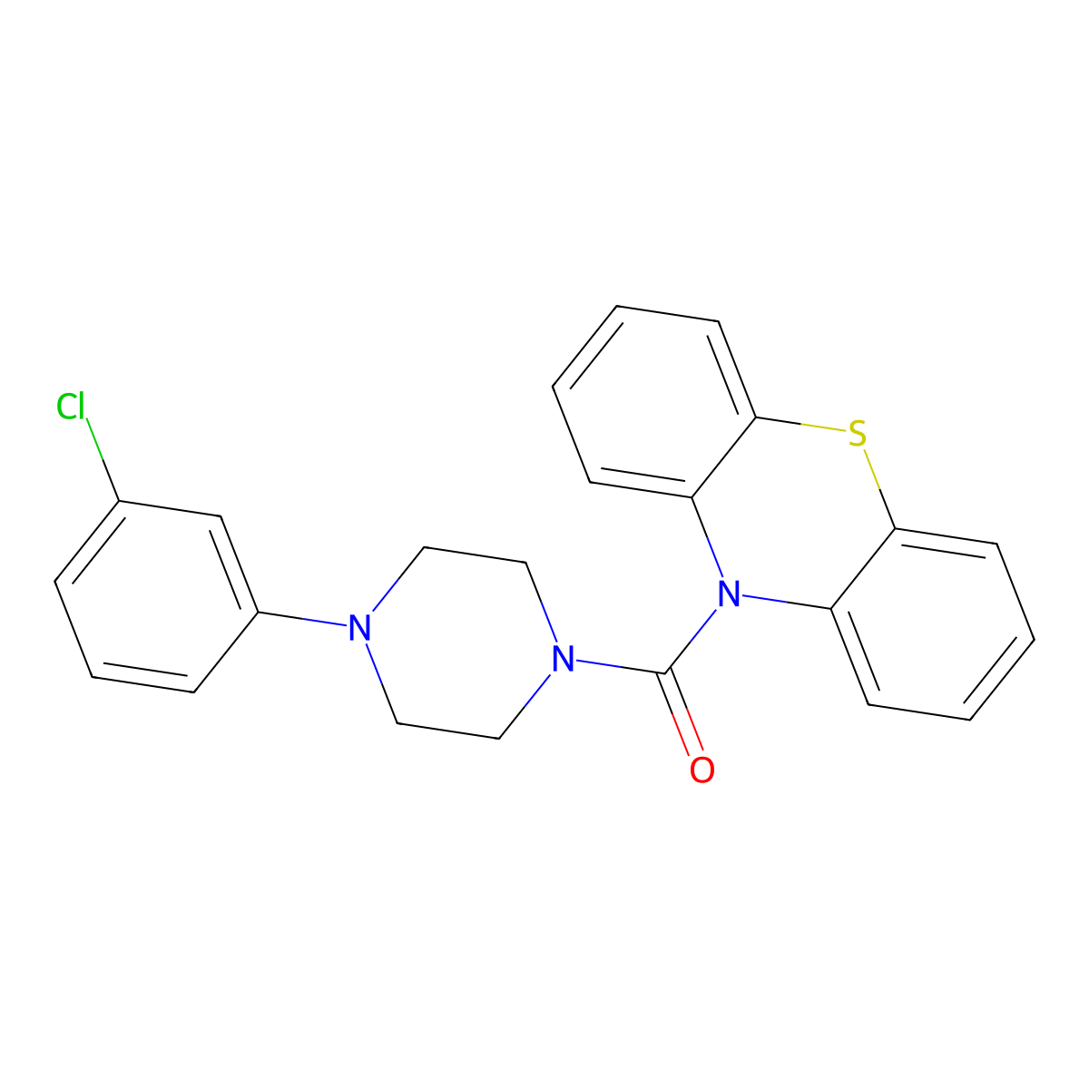 [4-(3-Chlorophenyl)piperazin-1-yl]-phenothiazin-10-ylmethanone molecular structure, CAS 768292-87-1