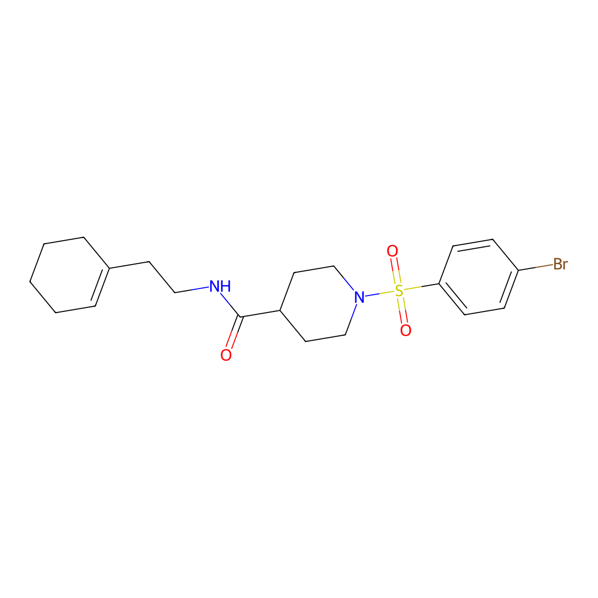 1-(4-bromophenyl)sulfonyl-N-[2-(cyclohexen-1-yl)ethyl]piperidine-4-carboxamide molecular structure, CAS 768293-28-3