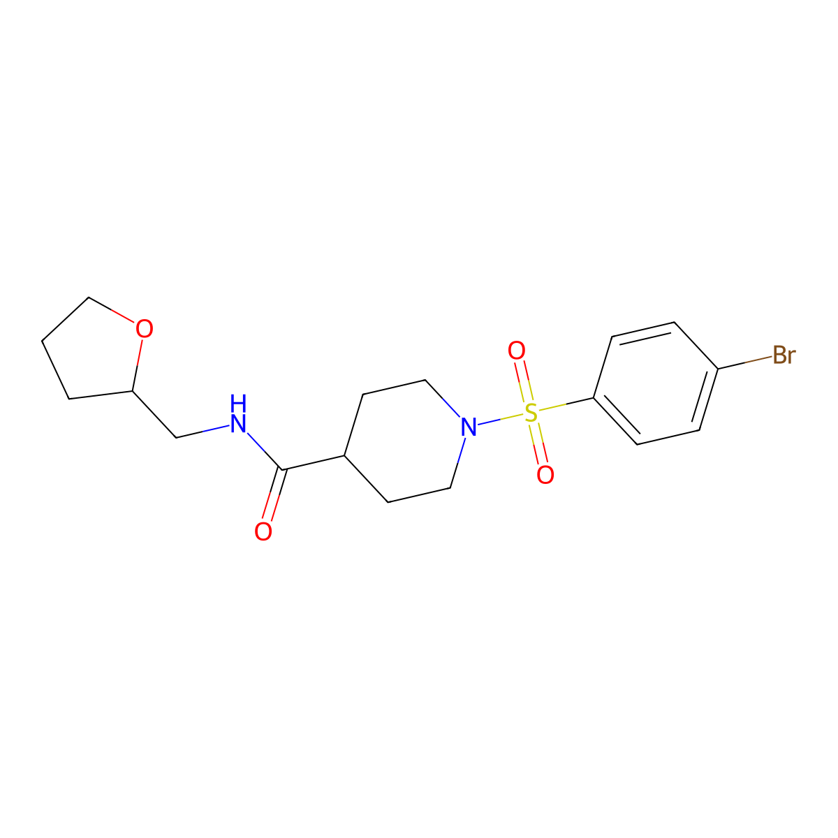 1-(4-bromophenyl)sulfonyl-N-(oxolan-2-ylmethyl)piperidine-4-carboxamide molecular structure, CAS 768293-35-2