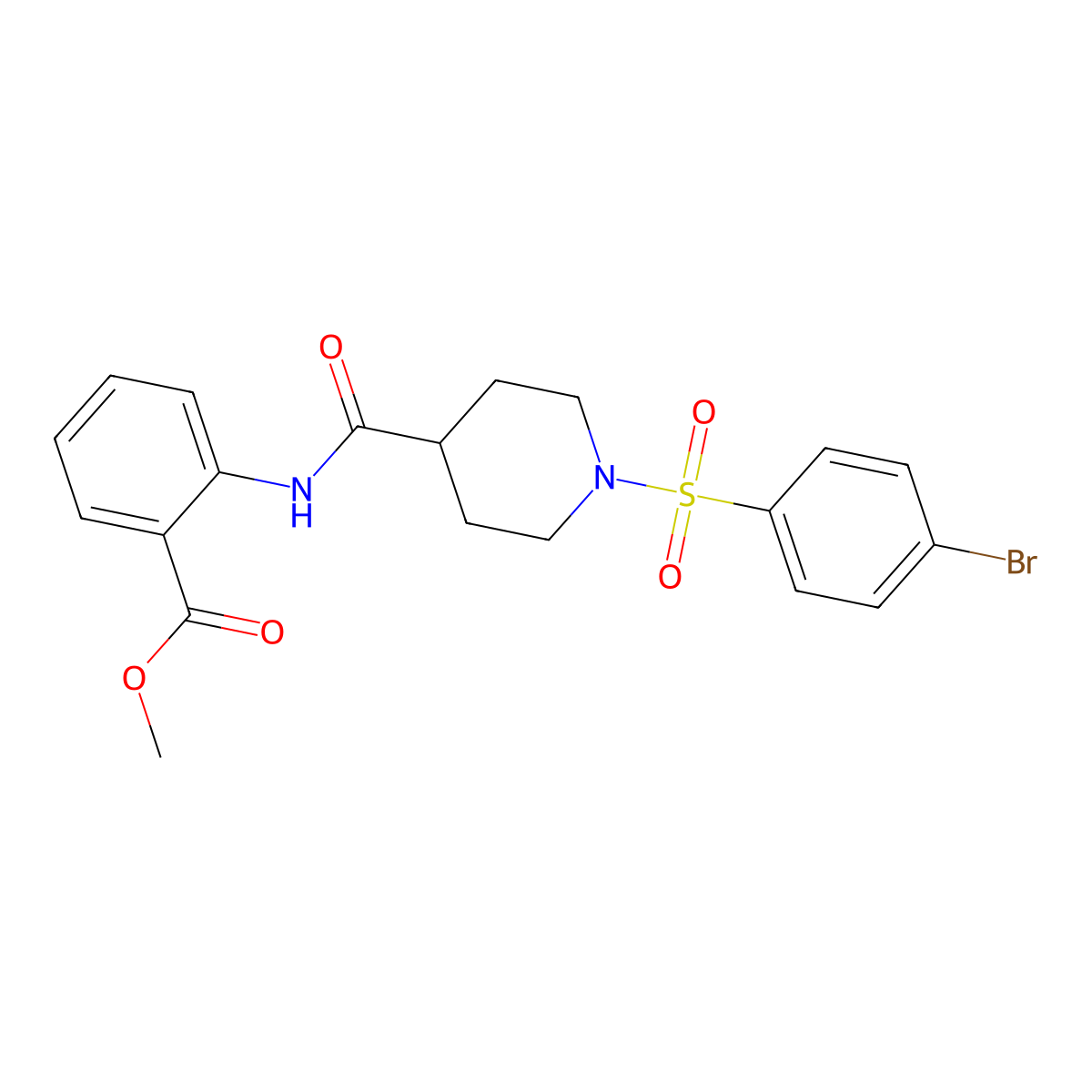 Methyl 2-[({1-[(4-bromophenyl)sulfonyl]piperidin-4-yl}carbonyl)amino]benzoate molecular structure, CAS 768293-40-9