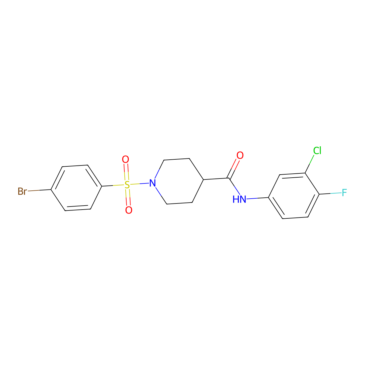 1-(4-bromophenyl)sulfonyl-N-(3-chloro-4-fluorophenyl)piperidine-4-carboxamide molecular structure, CAS 768293-43-2