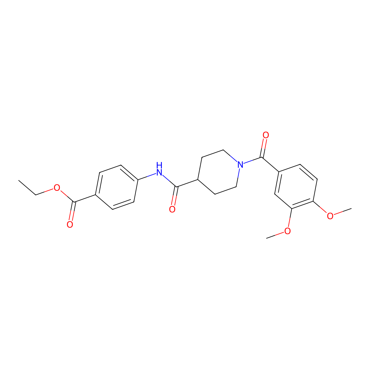 Ethyl 4-[[1-(3,4-dimethoxybenzoyl)piperidine-4-carbonyl]amino]benzoate molecular structure, CAS 768293-46-5