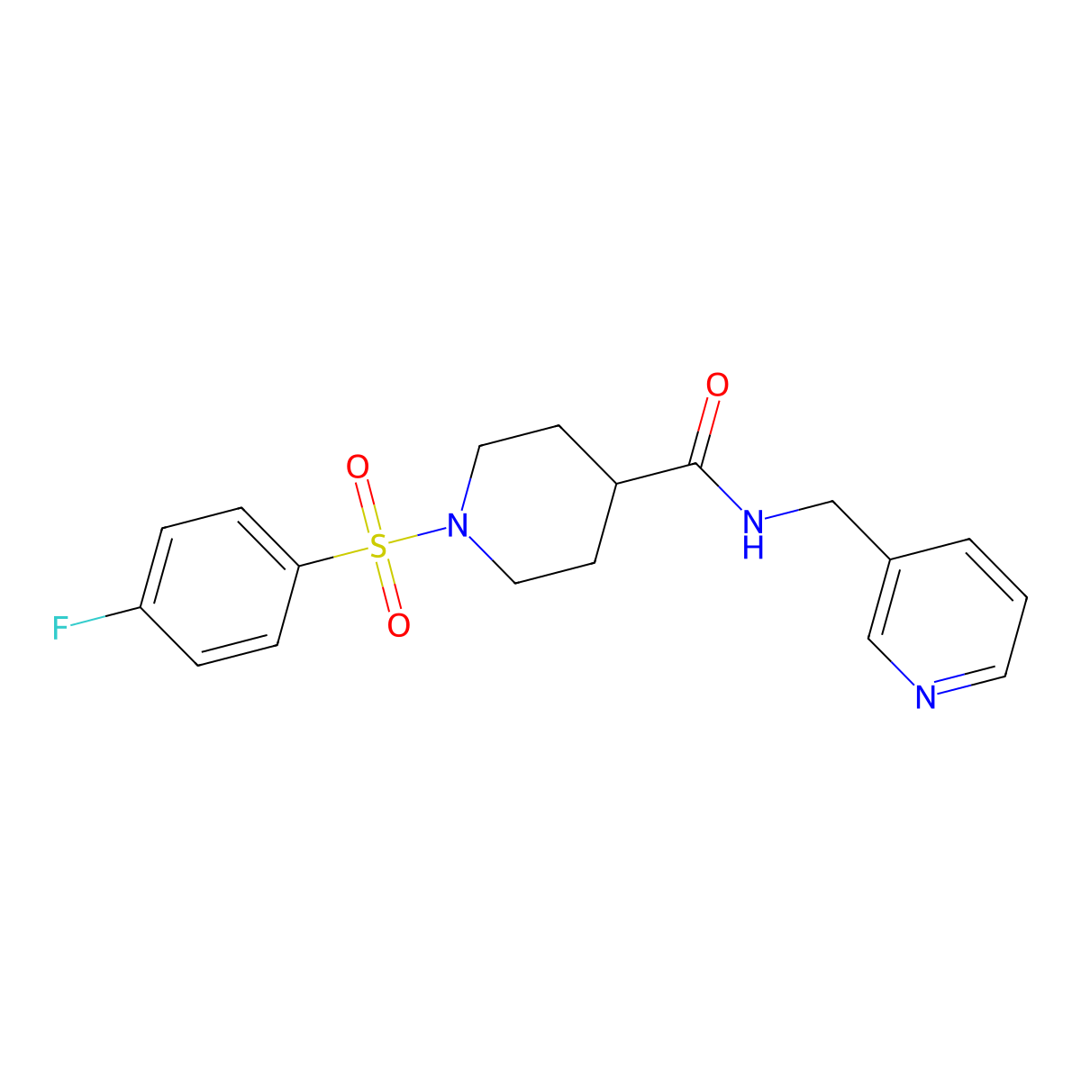 1-(4-fluorophenyl)sulfonyl-N-(pyridin-3-ylmethyl)piperidine-4-carboxamide molecular structure, CAS 768293-51-2