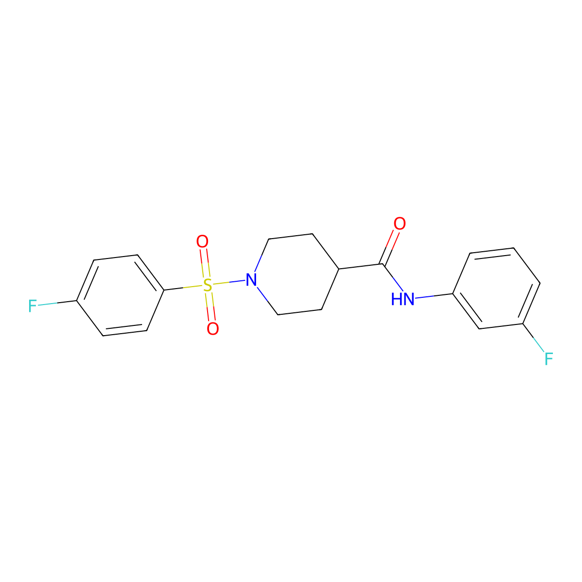 N-(3-fluorophenyl)-1-(4-fluorophenyl)sulfonylpiperidine-4-carboxamide molecular structure, CAS 768293-55-6