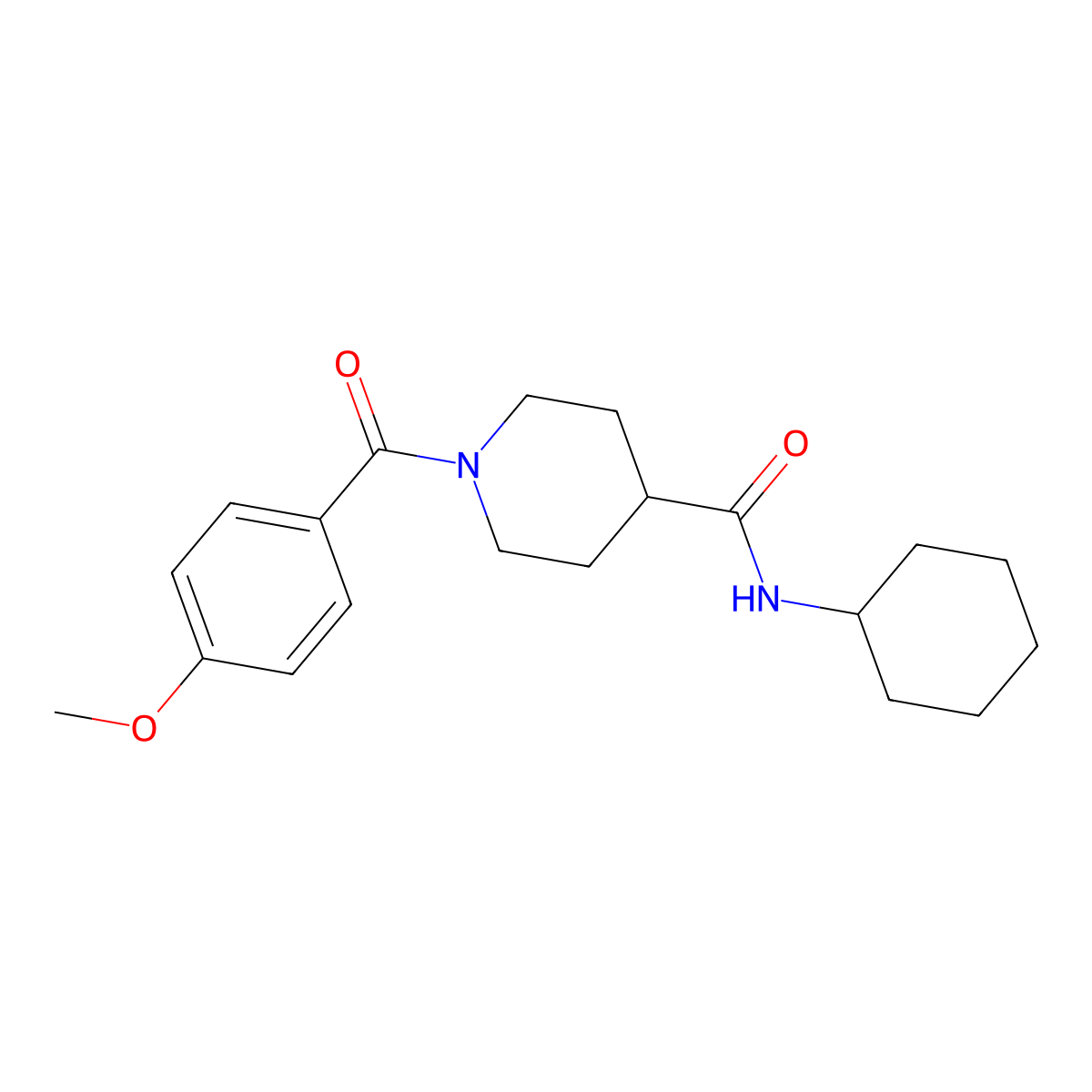 N-cyclohexyl-1-(4-methoxybenzoyl)piperidine-4-carboxamide molecular structure, CAS 768293-62-5
