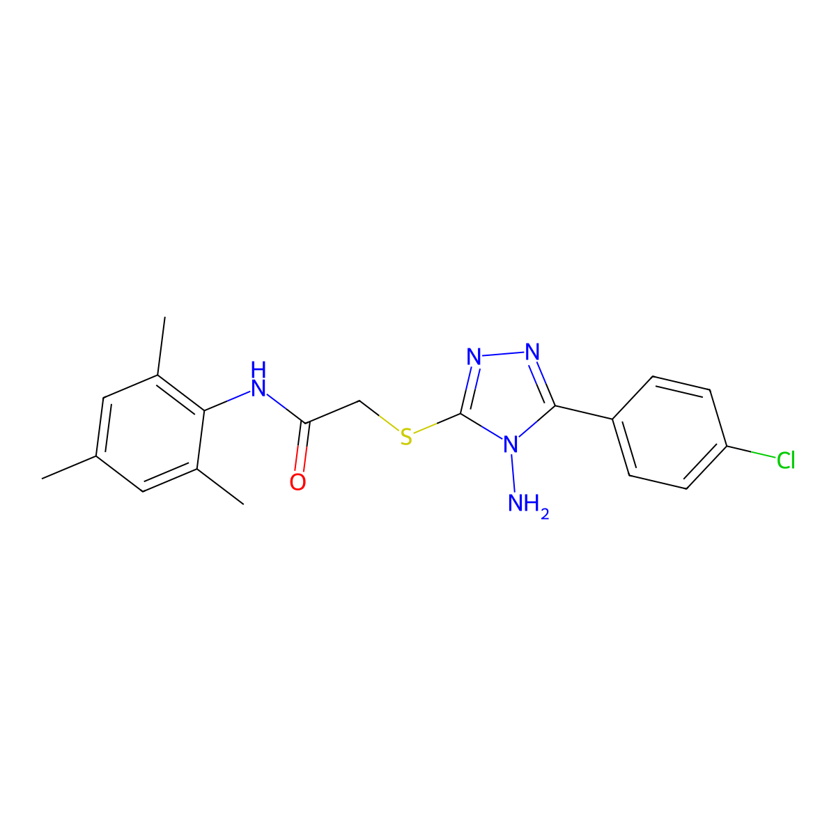 2-((4-amino-5-(4-chlorophenyl)-4H-1,2,4-triazol-3-yl)thio)-N-mesitylacetamide molecular structure, CAS 768294-18-4