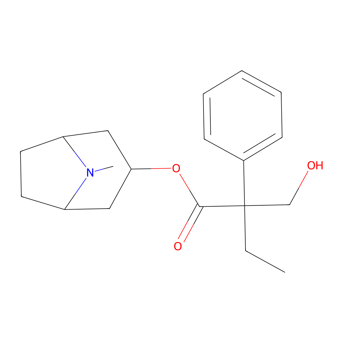 8-Methyl-8-azabicyclo[3.2.1]oct-3-yl 2-(hydroxymethyl)-2-phenylbutanoate molecular structure, CAS 768350-03-4