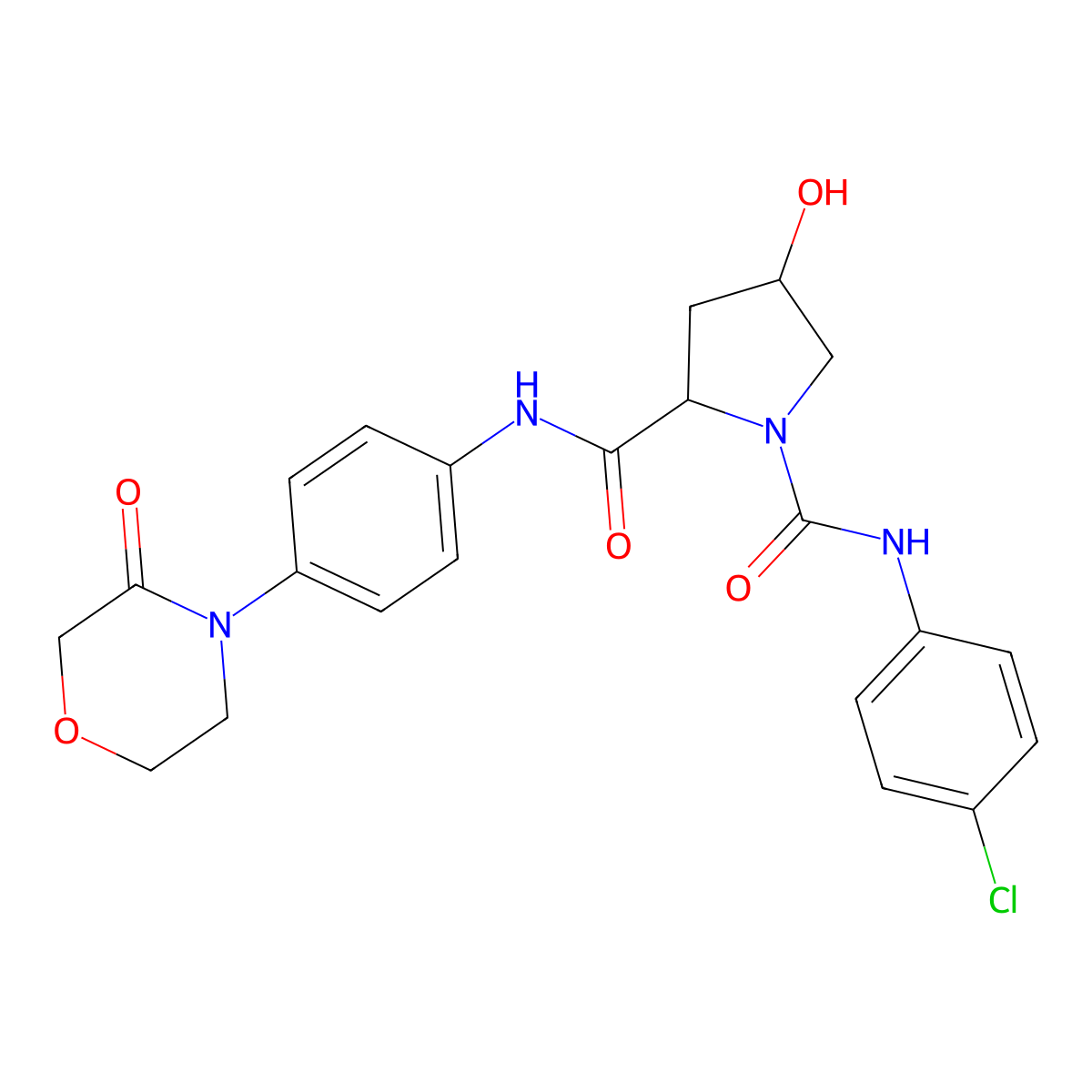 (2R,4R)-1-N-(4-chlorophenyl)-4-hydroxy-2-N-[4-(3-oxomorpholin-4-yl)phenyl]pyrrolidine-1,2-dicarboxamide molecular structure, CAS 768370-75-8