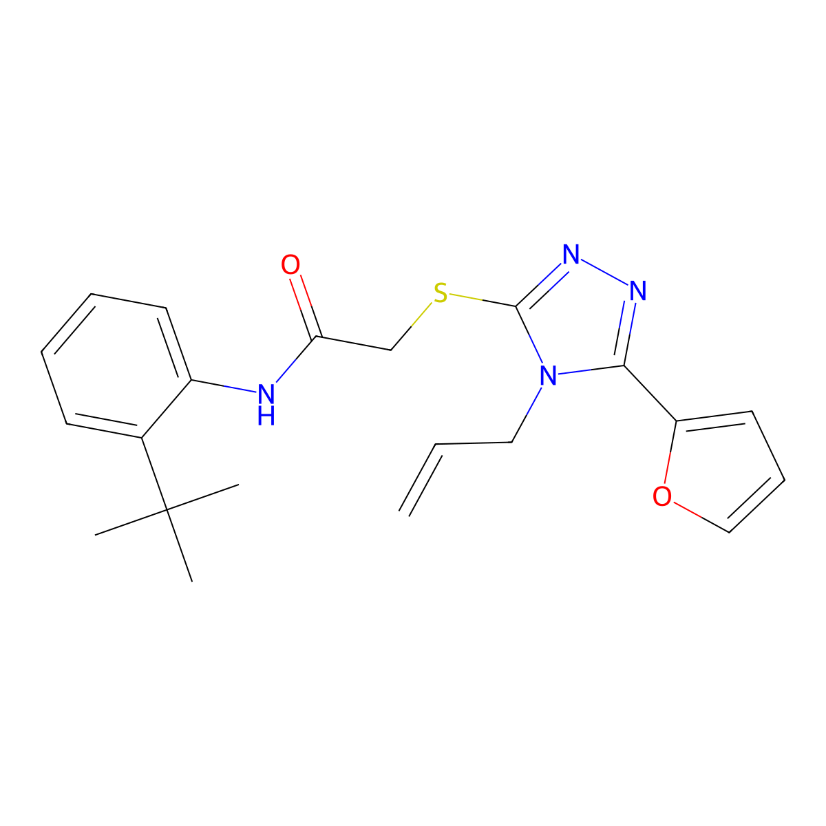 N-(2-tert-butylphenyl)-2-{[5-(furan-2-yl)-4-(prop-2-en-1-yl)-4H-1,2,4-triazol-3-yl]sulfanyl}acetamide molecular structure, CAS 768373-32-6