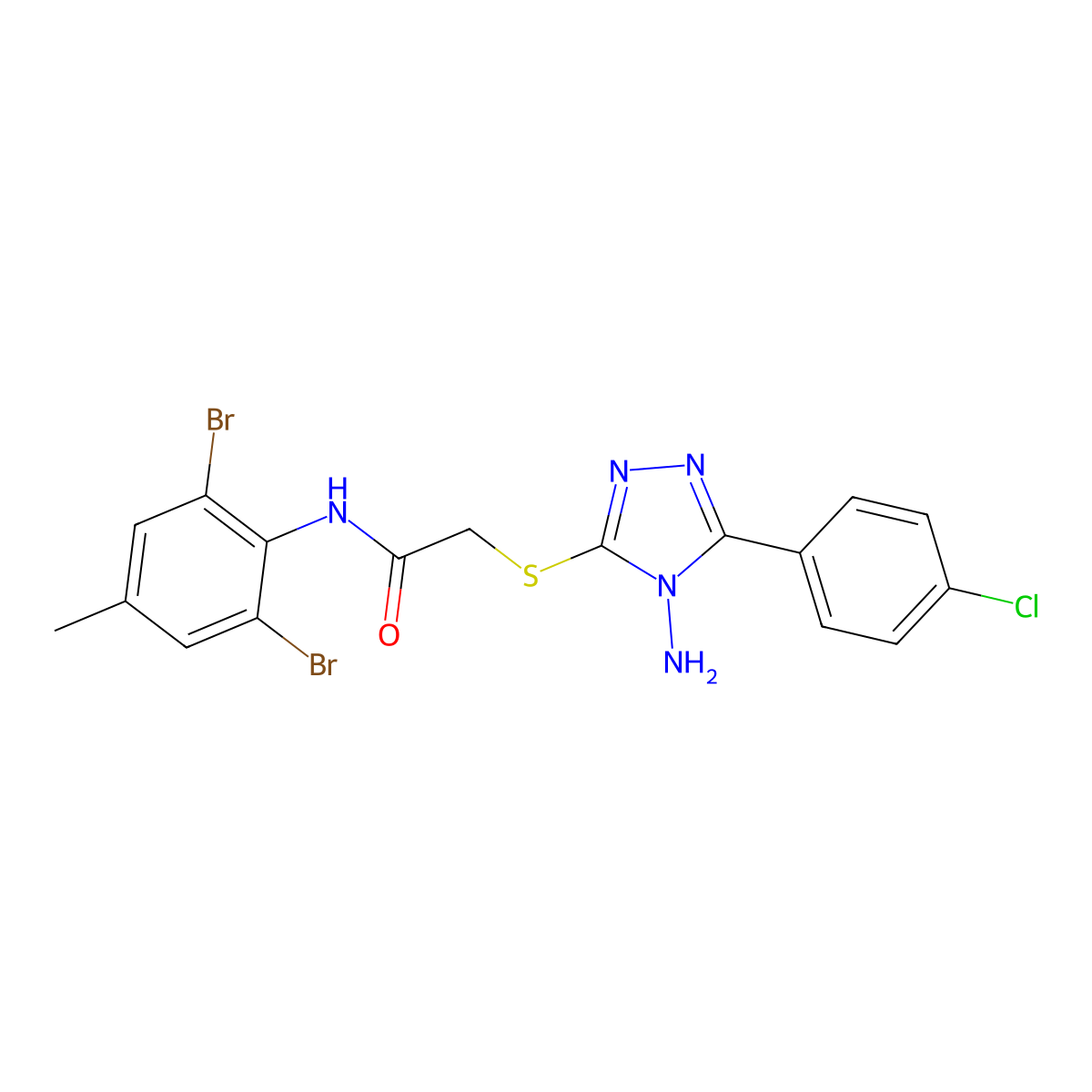 2-{[4-amino-5-(4-chlorophenyl)-4H-1,2,4-triazol-3-yl]sulfanyl}-N-(2,6-dibromo-4-methylphenyl)acetamide molecular structure, CAS 768373-71-3
