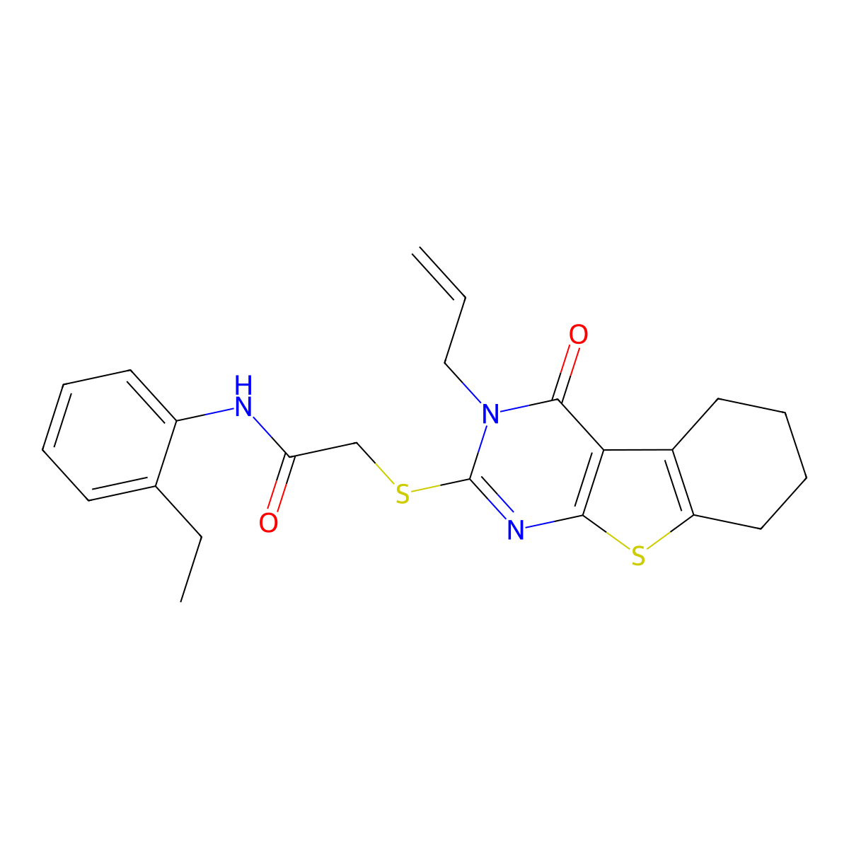 N-(2-ethylphenyl)-2-{[4-oxo-3-(prop-2-en-1-yl)-3,4,5,6,7,8-hexahydro[1]benzothieno[2,3-d]pyrimidin-2-yl]sulfanyl}acetamide molecular structure, CAS 768374-93-2
