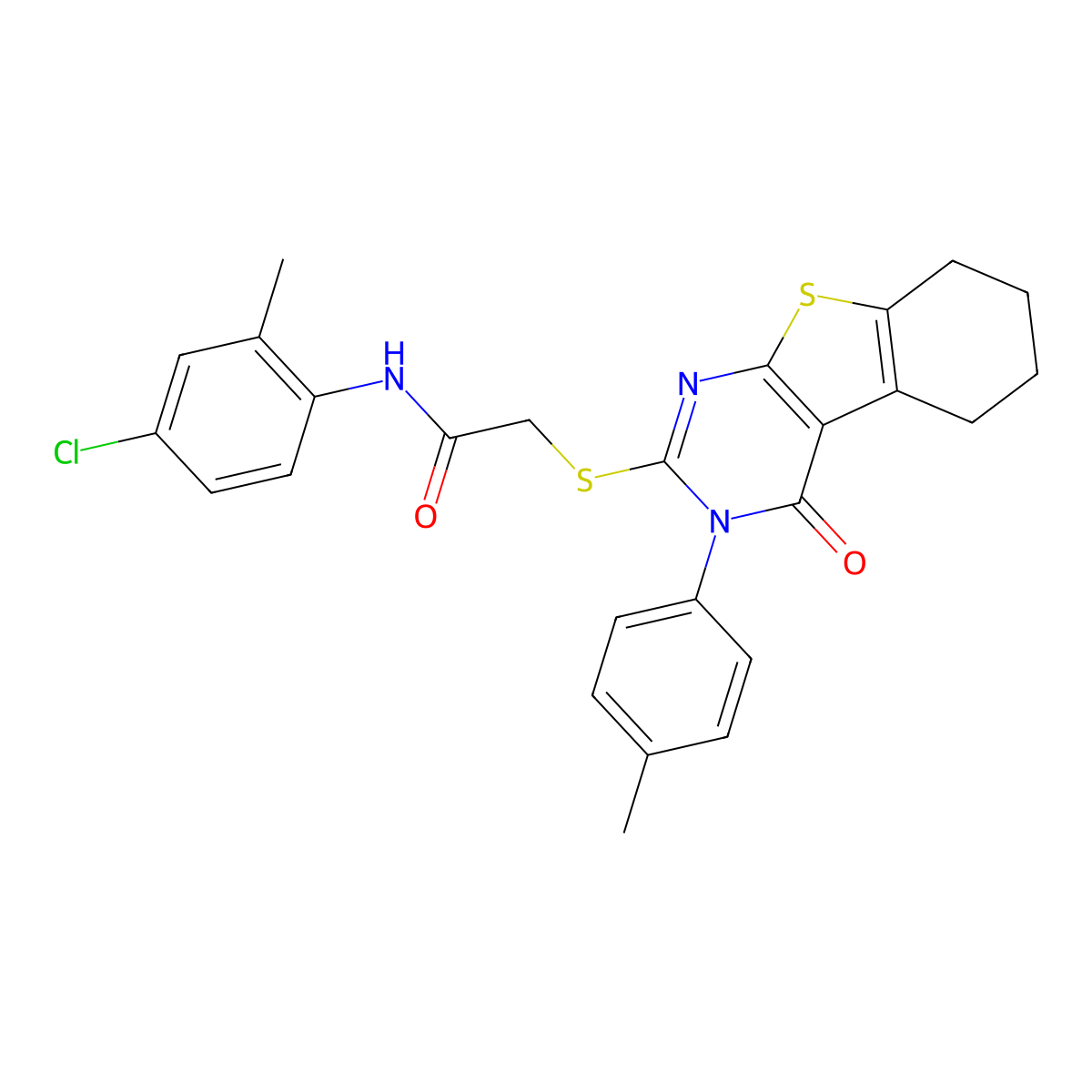 N-(4-chloro-2-methylphenyl)-2-{[3-(4-methylphenyl)-4-oxo-3,4,5,6,7,8-hexahydro[1]benzothieno[2,3-d]pyrimidin-2-yl]sulfanyl}acetamide molecular structure, CAS 768376-35-8